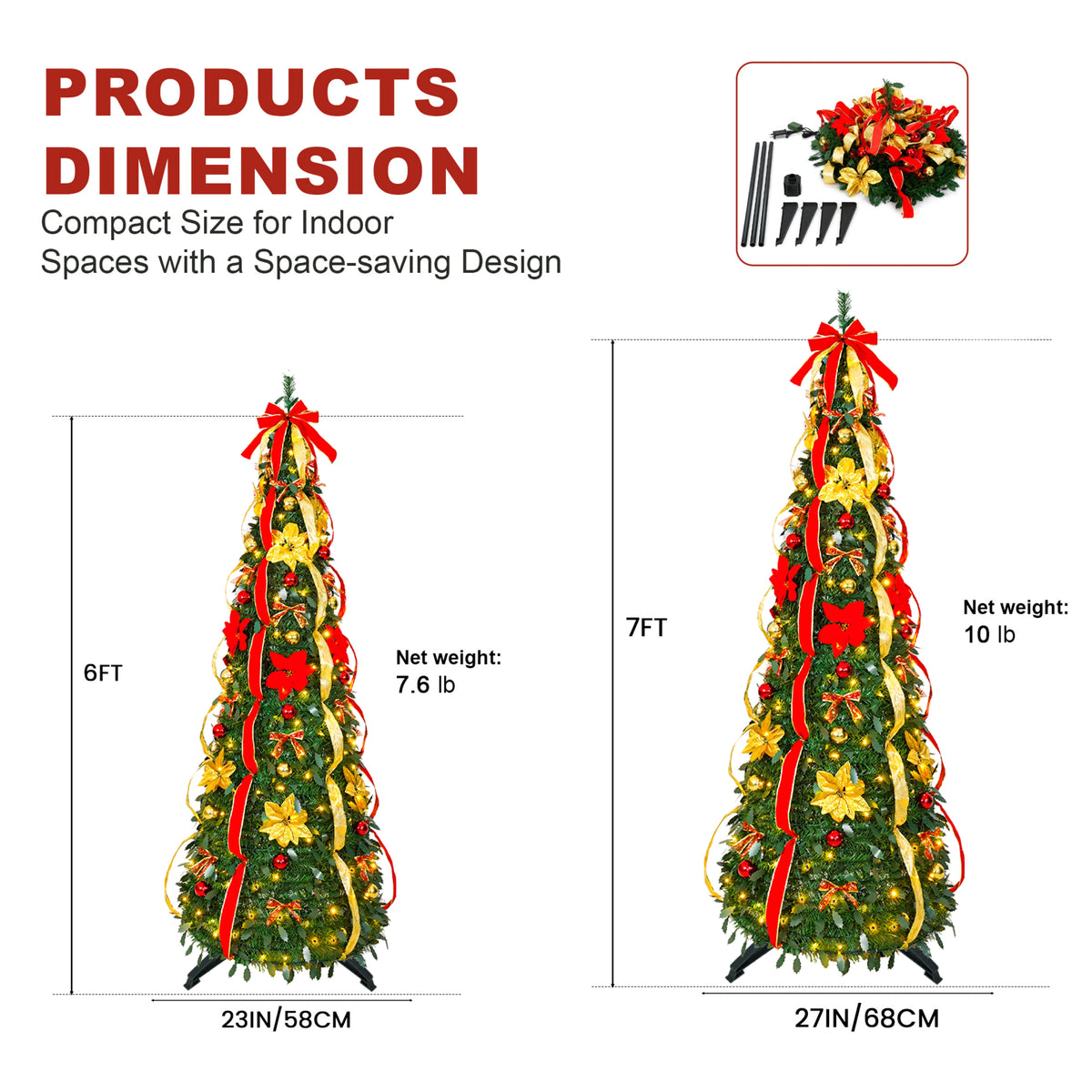 NAPWANT 6ft Pre-Lit Pop-Up Christmas Tree with 200 LED Lights, Pre-Decorated Artificial Xmas Tree with Ornaments, Easy Setup & Foldable Storage