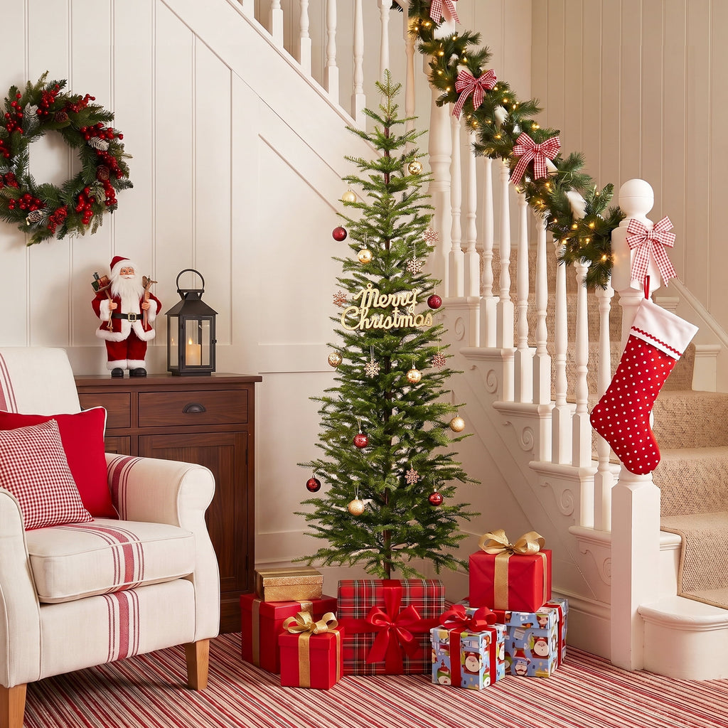 DR.Planzen 5ft Pencil Christmas Tree, 1104 Tips PE Realistic Unlit Artificial Slim Christmas Tree with Metal Stand - Holiday Indoor Decoration for Apartment Entryway Corner Office
