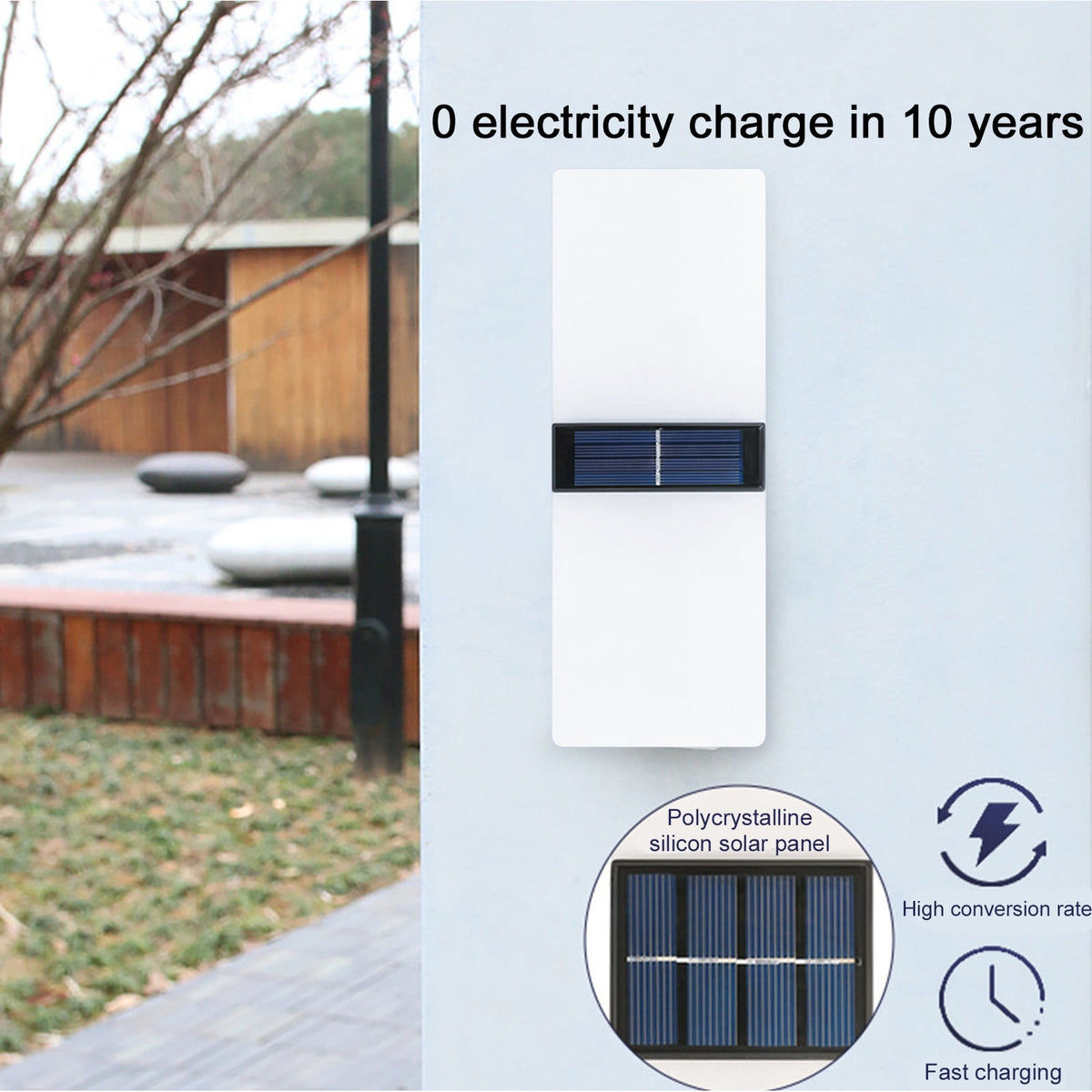 Gnmfd 2 Pack Solar Wall Lights Outdoor, LED IP65 Solar Fence Lights with Auto On/Off, Energy Saving Decorative Garden Lighting for Backyard Garage Pathway Yard Patio