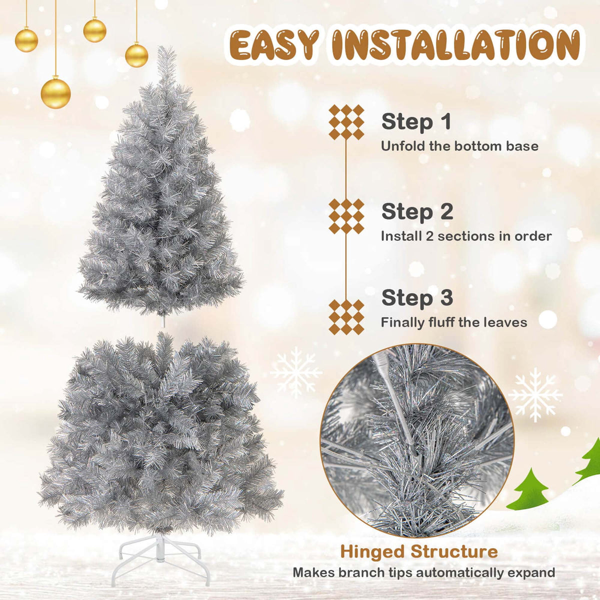 Costway 7 FT Christmas Tree Artificial Xmas Tree with 807 Branch Tips 400 LED Lights