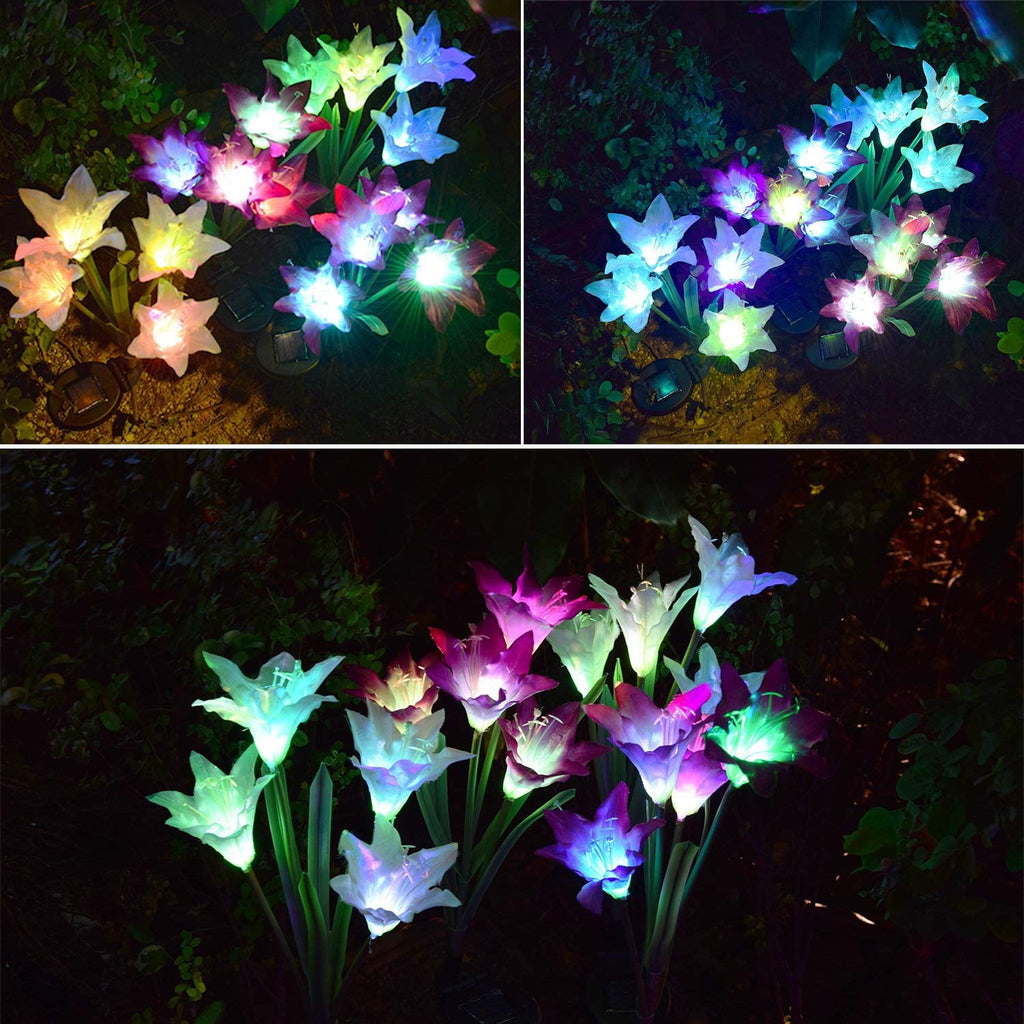 QiShi Solar Garden Lights Tree Outdoor Multi-Color Changing LED Stake Lights Flower for Garden, Patio, Yard and Decoration Solar Flickering Tree Lights (Tree,2 Pack)