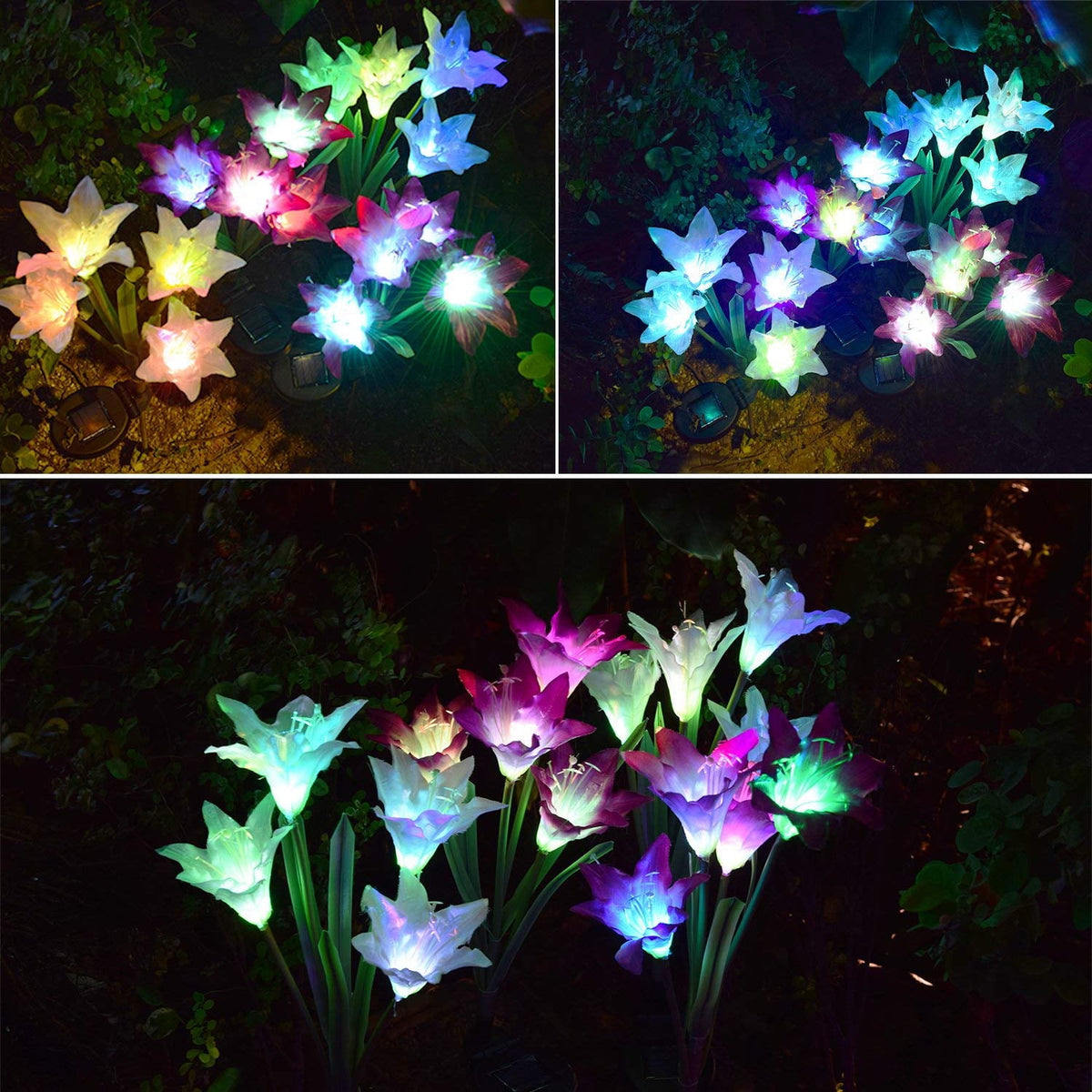 QiShi Solar Garden Lights Tree Outdoor Multi-Color Changing LED Stake Lights Flower for Garden, Patio, Yard and Decoration Solar Flickering Tree Lights (Tree,2 Pack)