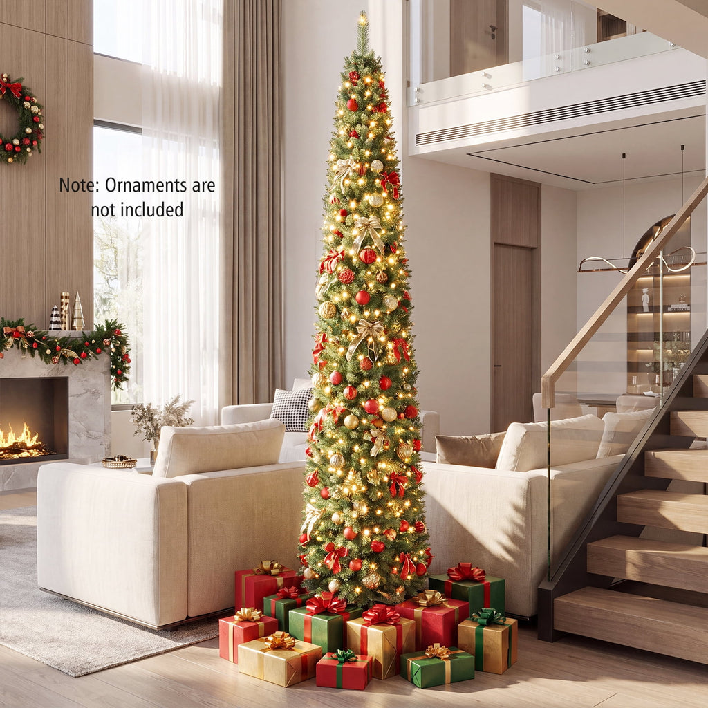 Costway 6 FT Pencil Christmas Tree Pre-Lit Folding Metal Stand Green
