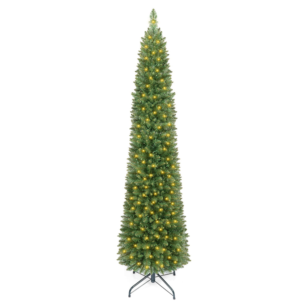 Costway 6 FT Pencil Christmas Tree Pre-Lit Folding Metal Stand Green