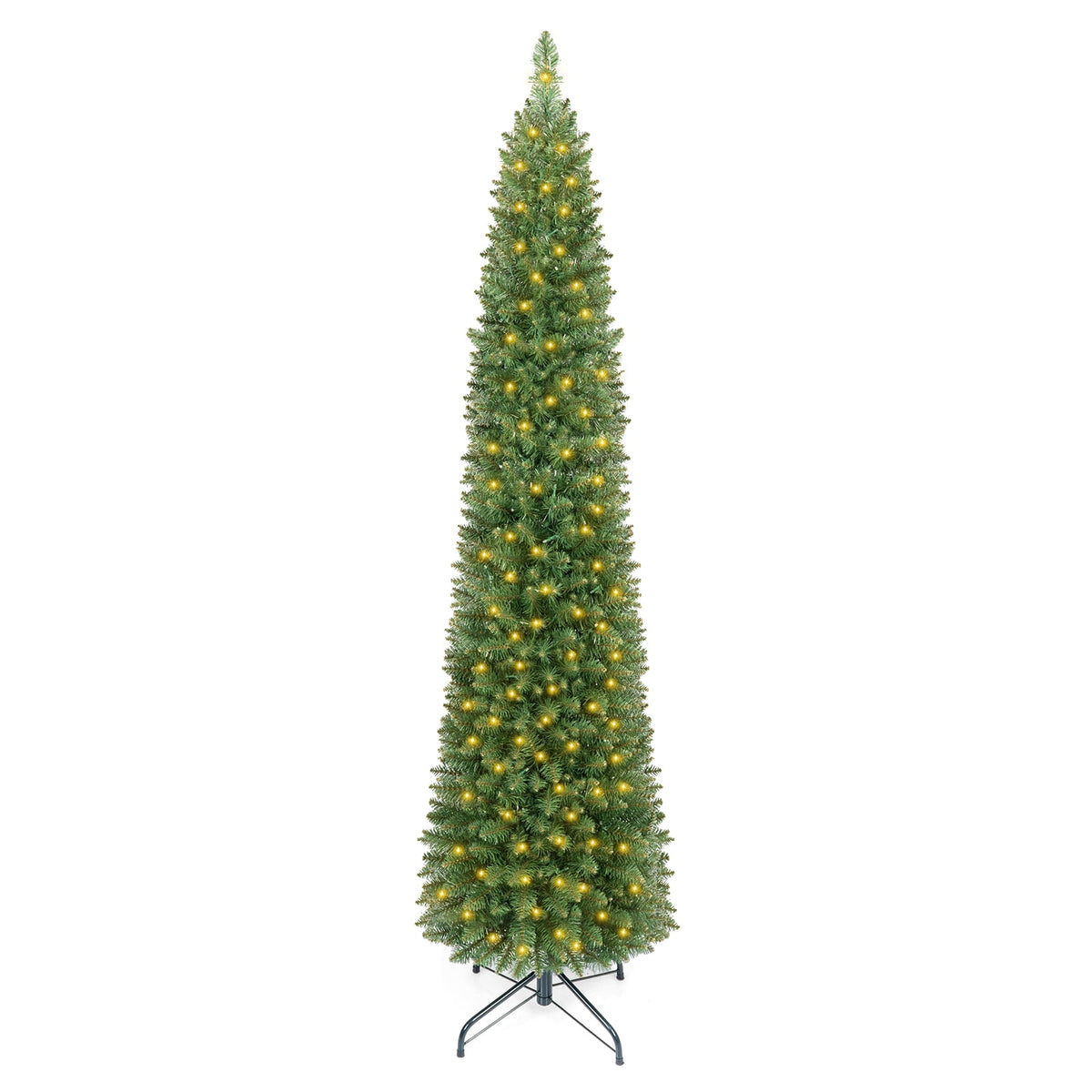 Costway 6 FT Pencil Christmas Tree Pre-Lit Folding Metal Stand Green