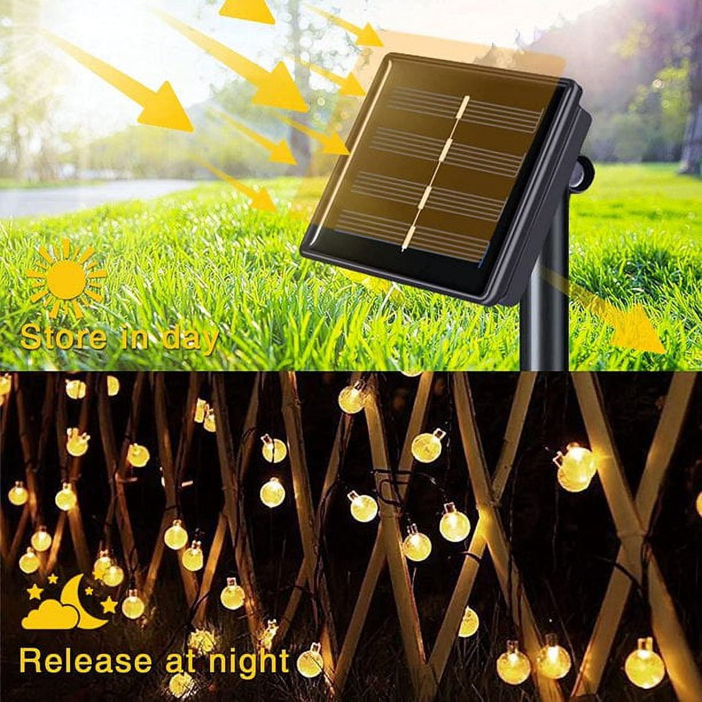 Juhefa Solar String Lights Outdoor 60 Led 35.6 ft Crystal Globe Lights for Garden Yard Porch Wedding Party Decor (White)