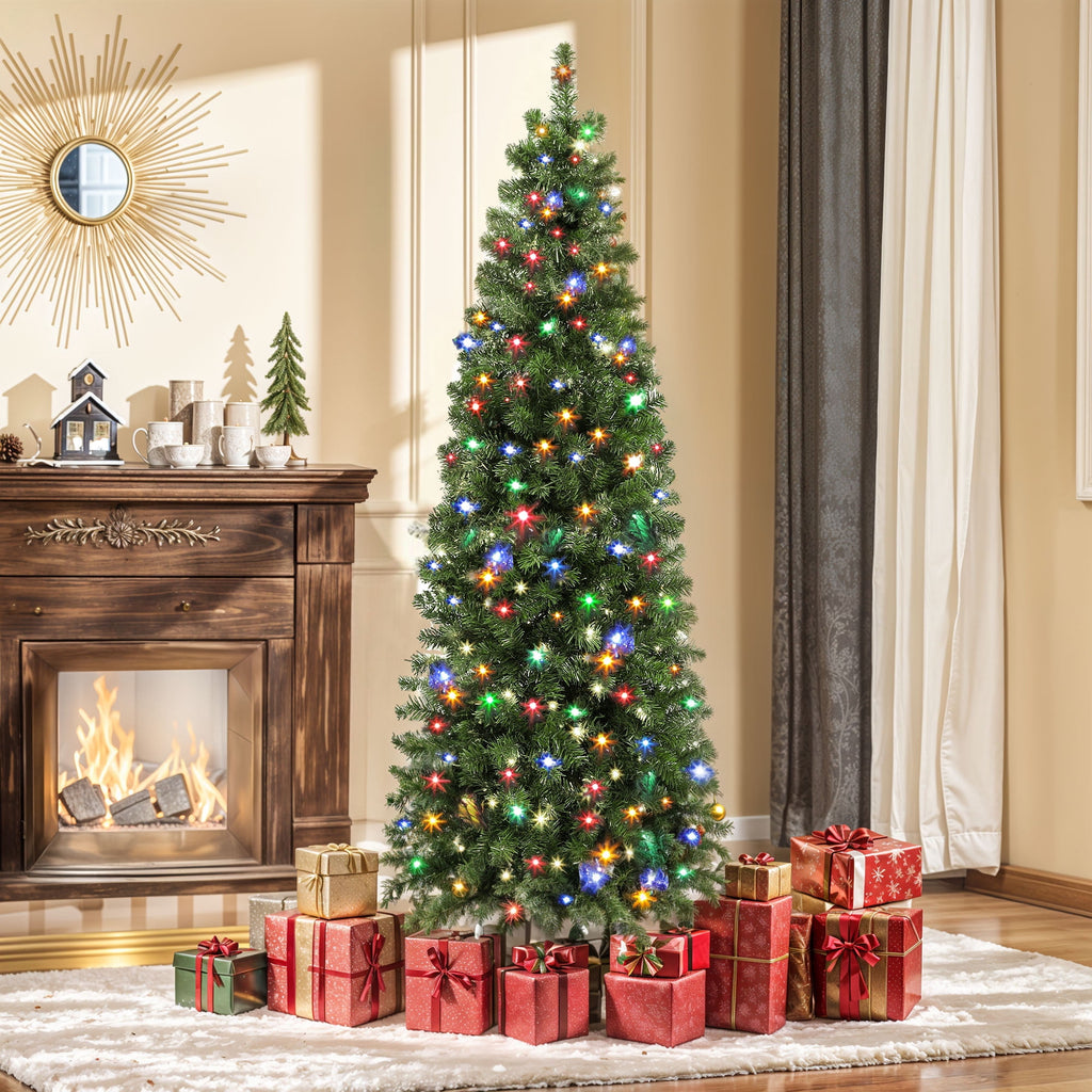 Uforic 7.5ft Pre-lit Artificial Pencil Christmas Tree with 1000 Branch Tips & 350 Lights, Remote Control, 11 Light Modes, Green