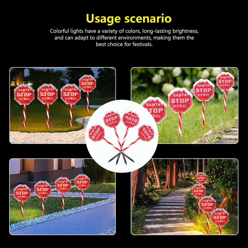Unbranded Christmas Pathway Lights Santa Stop Here Sign Outdoor Solar Dusk till Dawn 4-Pack