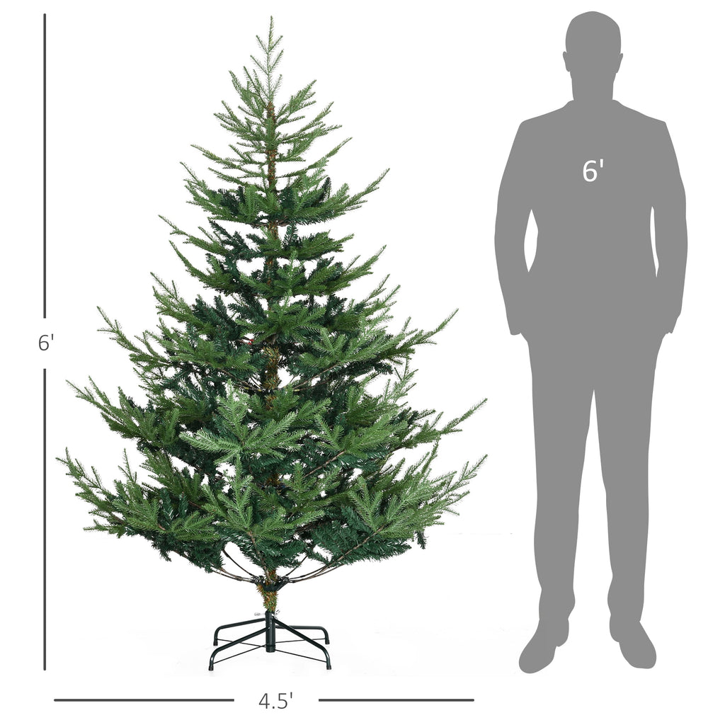 72"H Green Nordic Pine Artificial Christmas Tree, 795 Tips with 2 Layering Kinds, Hinge Section Design for Quick Setup, Flame Retardant, Wide Metal Base, Indoor Holiday Decor