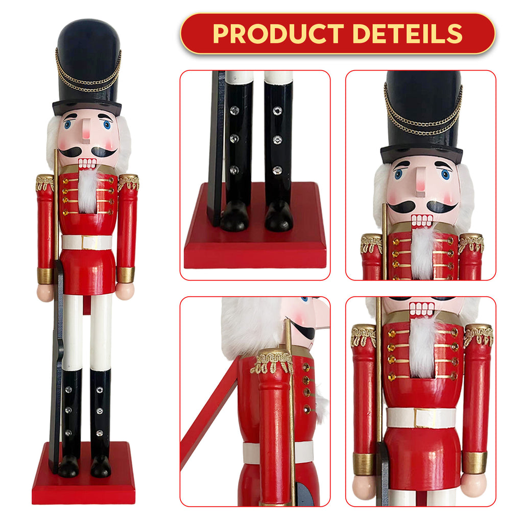 LAMPHOME Nutcracker Christmas Decor, 32 Inch Wooden Soldier Figurines, Festive Christmas Nutcrackers Gifts Winter Indoor Table Desktop Fireplace Decorations