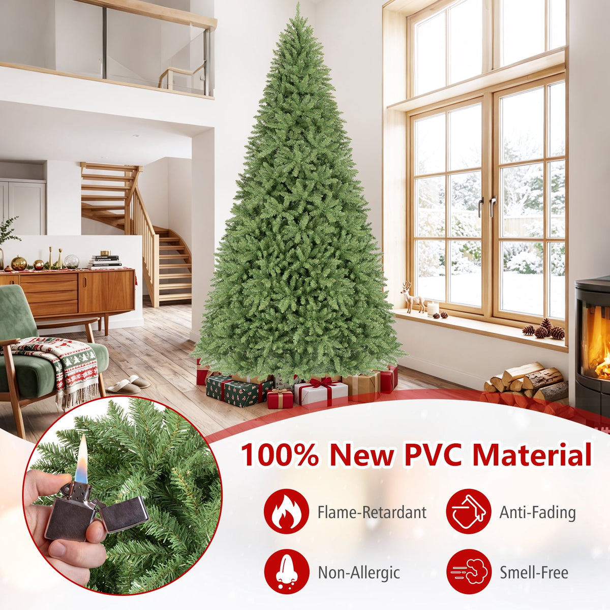 Costway 4 ft Artificial Christmas Tree with 559 Lush PVC Branch Tips & Folding Metal Stand
