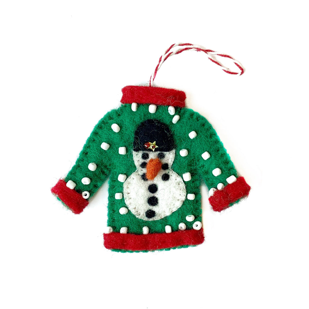 Ugly Christmas Sweater Ornament Trio - Felt Wool Fair Trade Handmade Nepal