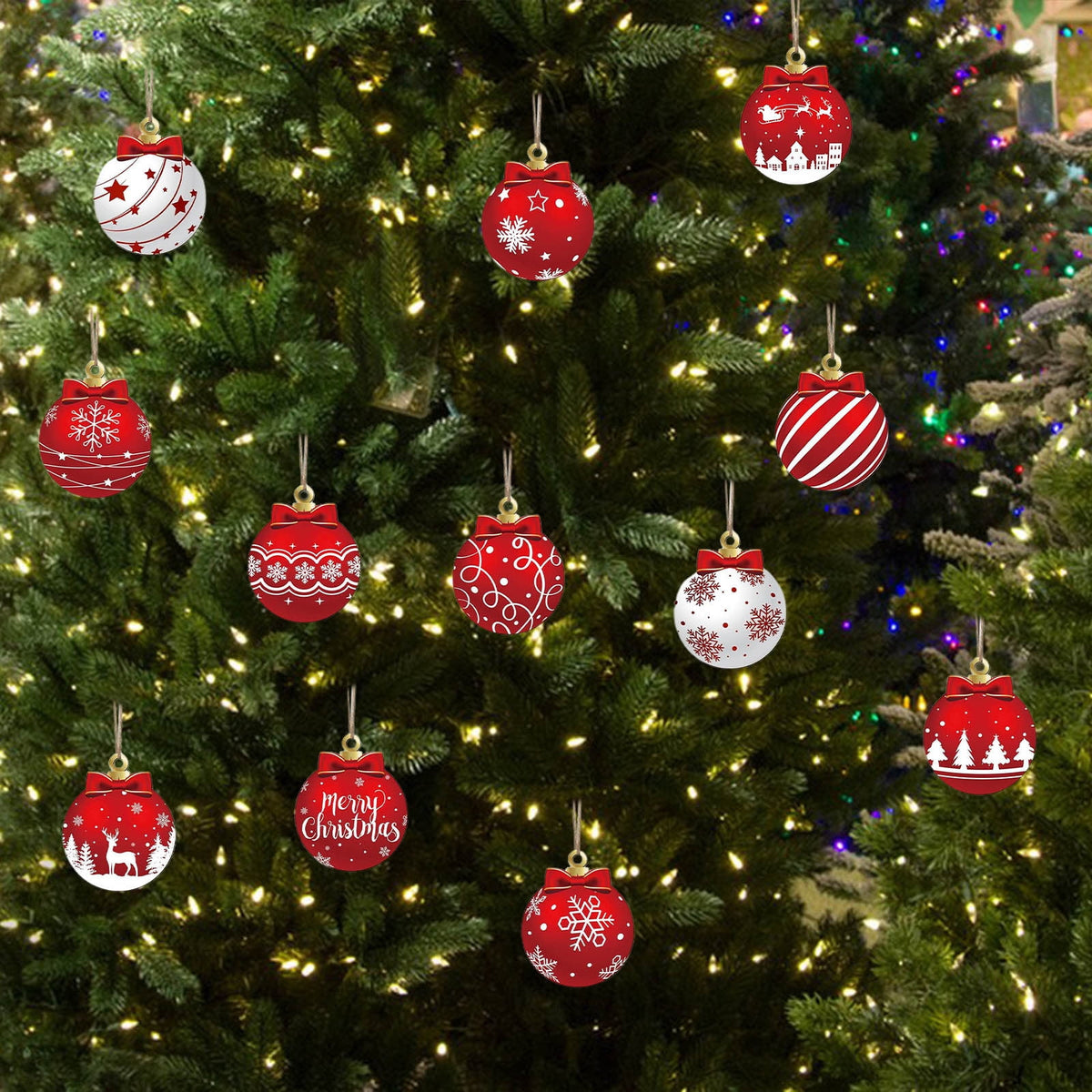 Christmas Decorations Indoor, 12pc Christmas Decoration Wooden Hanging Ornament, Christmas Indoor Decor, S9Multicolor