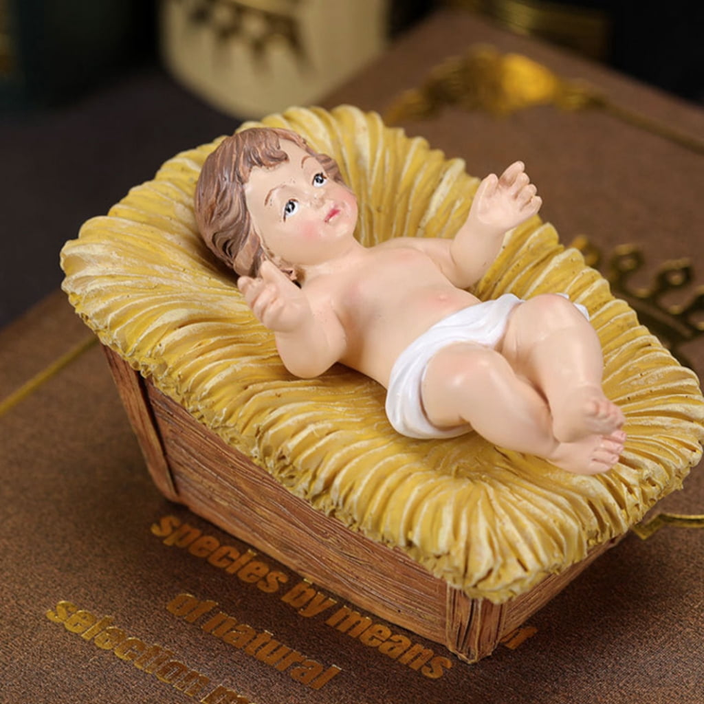 Resin Baby Jesuses Christ in Manger Figurines Small Nativity Statue Ornament