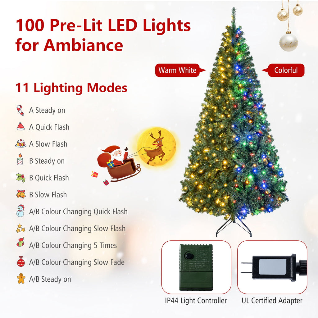 Costway 8Ft Pre-Lit Artificial Christmas Tree Hinged 750 LED Lights