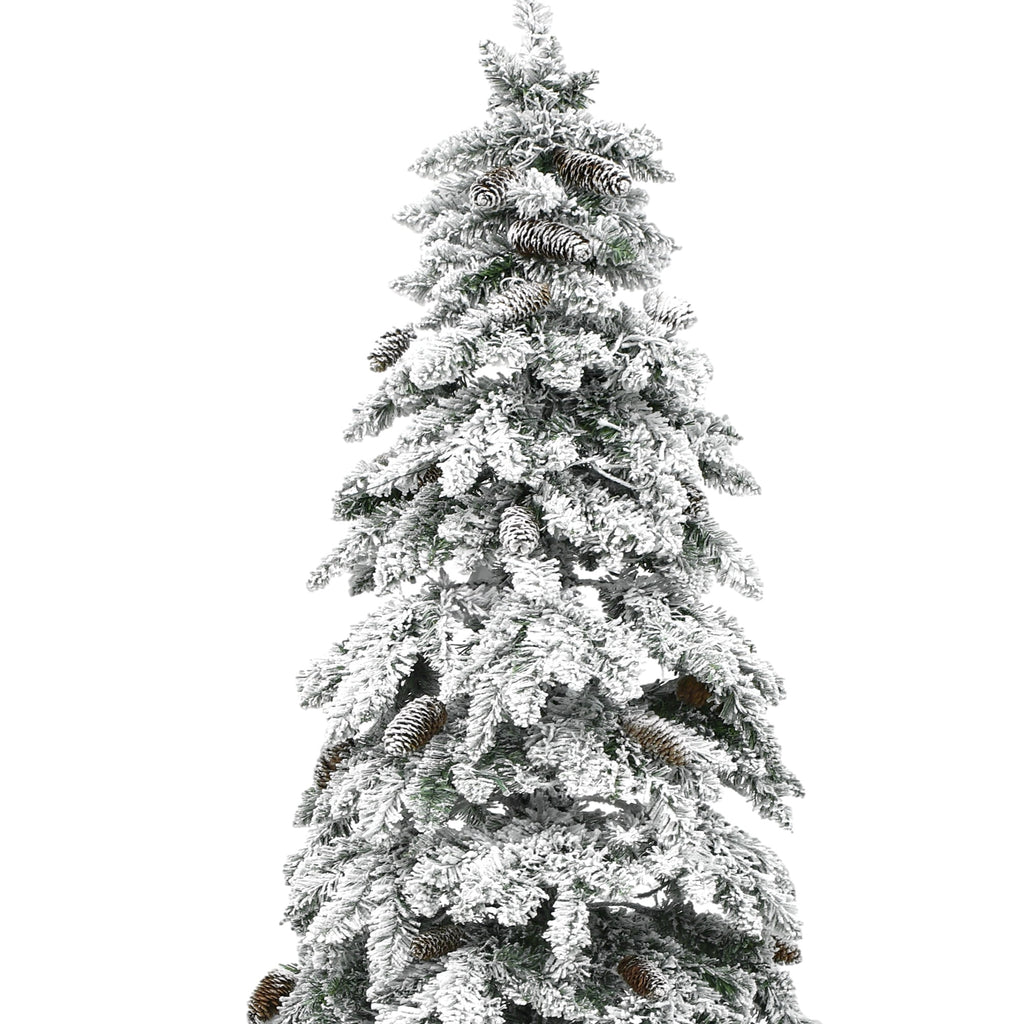 Uforic 9ft Pre-lit Flocked Pencil Spruce Christmas Tree with 1642 Branch Tips & 480 Lights, Remote Control, 11 Light Modes, White Flocked