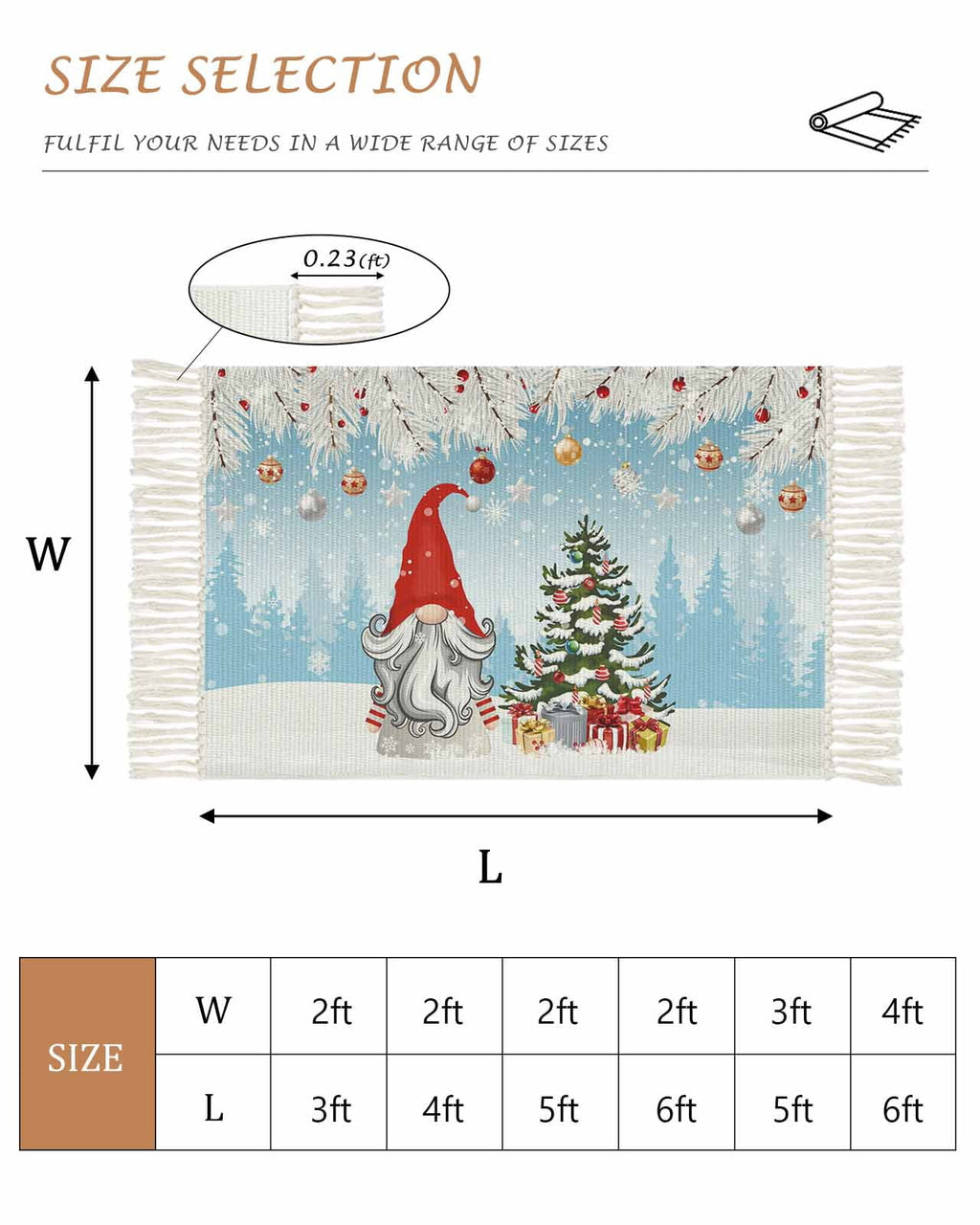 Grey Red Christmas Large Area Rug 4x6ft Woven Runner Rug,Snowflake Gnomes Xmas Tree Winter Gifts Living Room Bedroom Kitchen Bathroom Classroom Carpet with Tassels,Indoor Outdoor Throw Door Mat