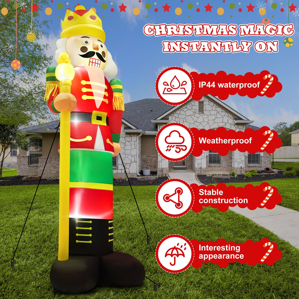 Yexmas 12FT Christmas Inflatable Nutcracker Soldier, Blow Up Yard Xmas Decor with LED Light&Candy Cane for Holiday Party Lawn Garden Outdoor Decor