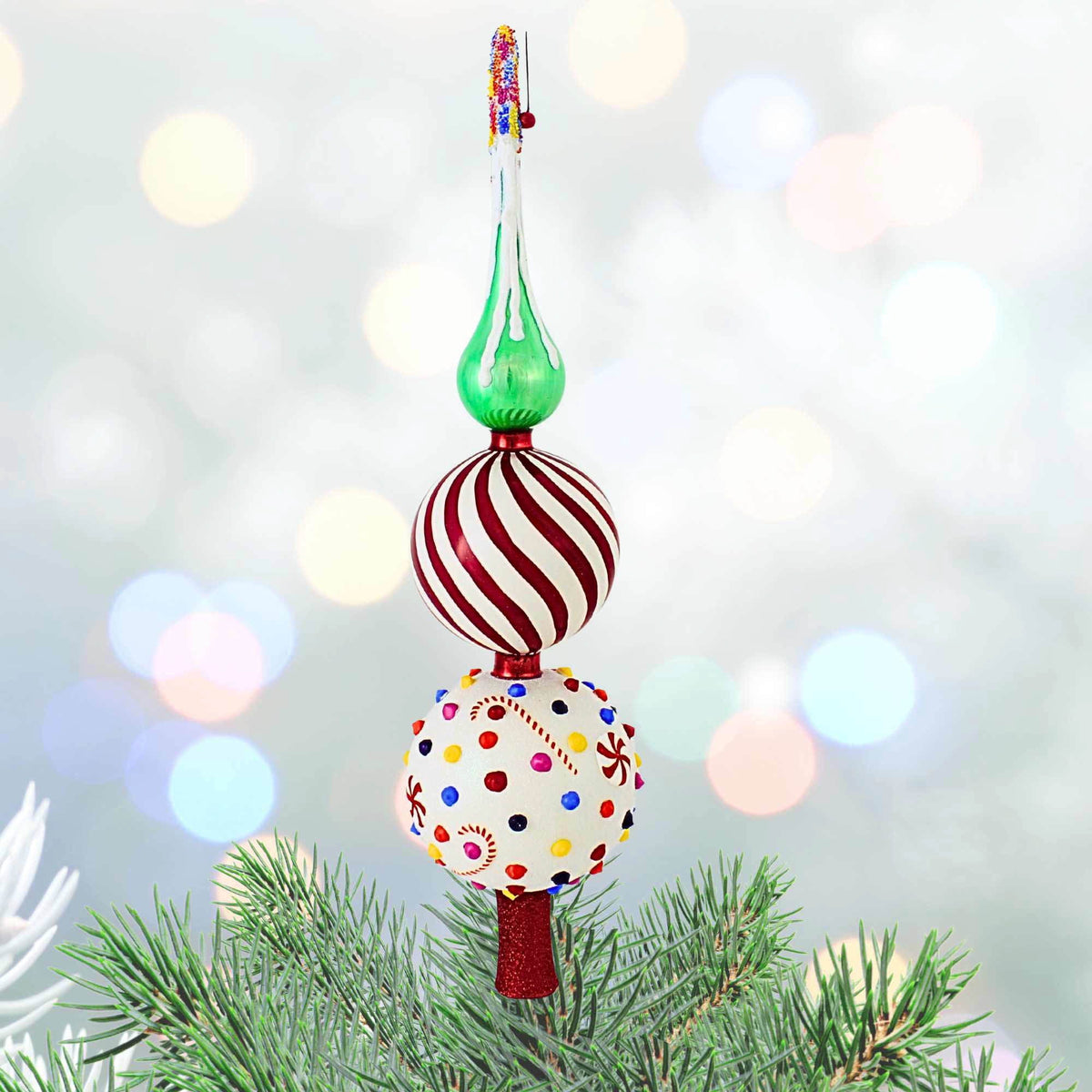 Glitterazzi Candy Theme Finial Polish Glass Christmas Tree Topper 16 Inch New