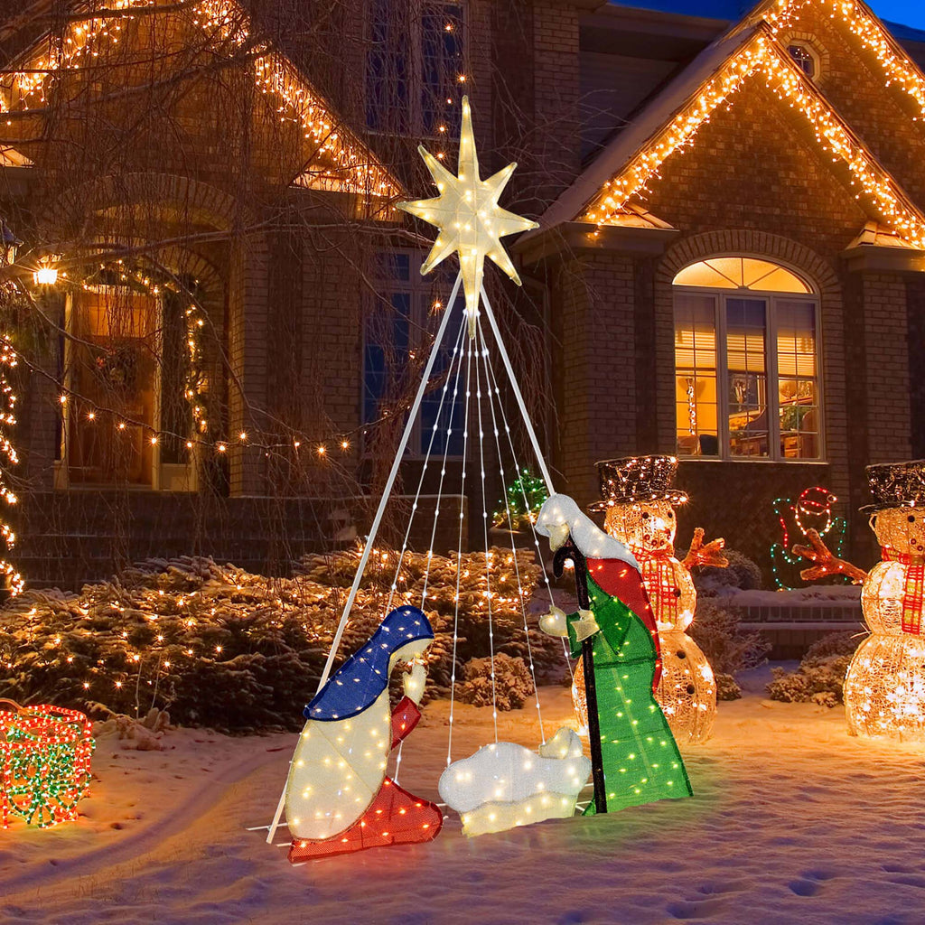 Costway 6 FT Lighted Nativity Scene with 240 LED Lights Zip Ties & Ground Stakes