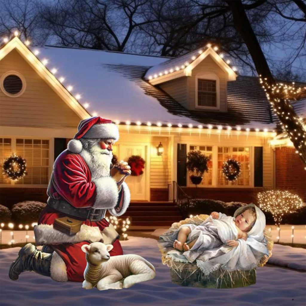 2PC Outdoor Nativity Scene-Christmas Yard Decoration,Acrylic Holiday Sign|Santa Claus Courtyard Ornament for Lawn Garden,Jesus Nativity Display for Outside Festive Home Decoration(Light-up model),B