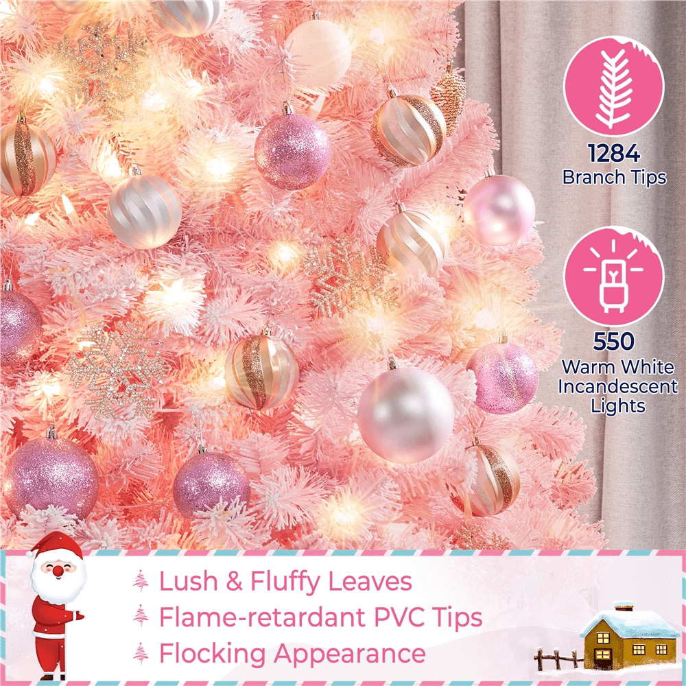 Alden Design 4.5 ft Pre-lit Flocked Christmas Tree with Warm Lights, Frosted White