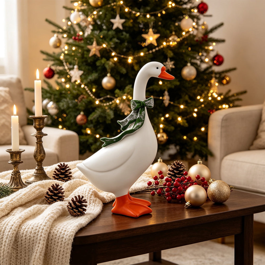CHJK Hand-Painted Large Porch Goose Statue, Eye-catching Christmas Resin Goosey Ornaments Figurine, Compact Tabletop Ideal For Holiday Parties And Family Decor Must Have Christmas Gift