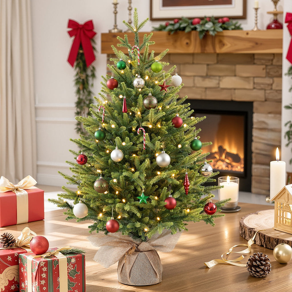 Lolsea 2ft Prelit Artificial Small Mini Christmas Tree with Color LED Lights, Remote Control and Timer, Perfect for Xmas Tabletop Decorations