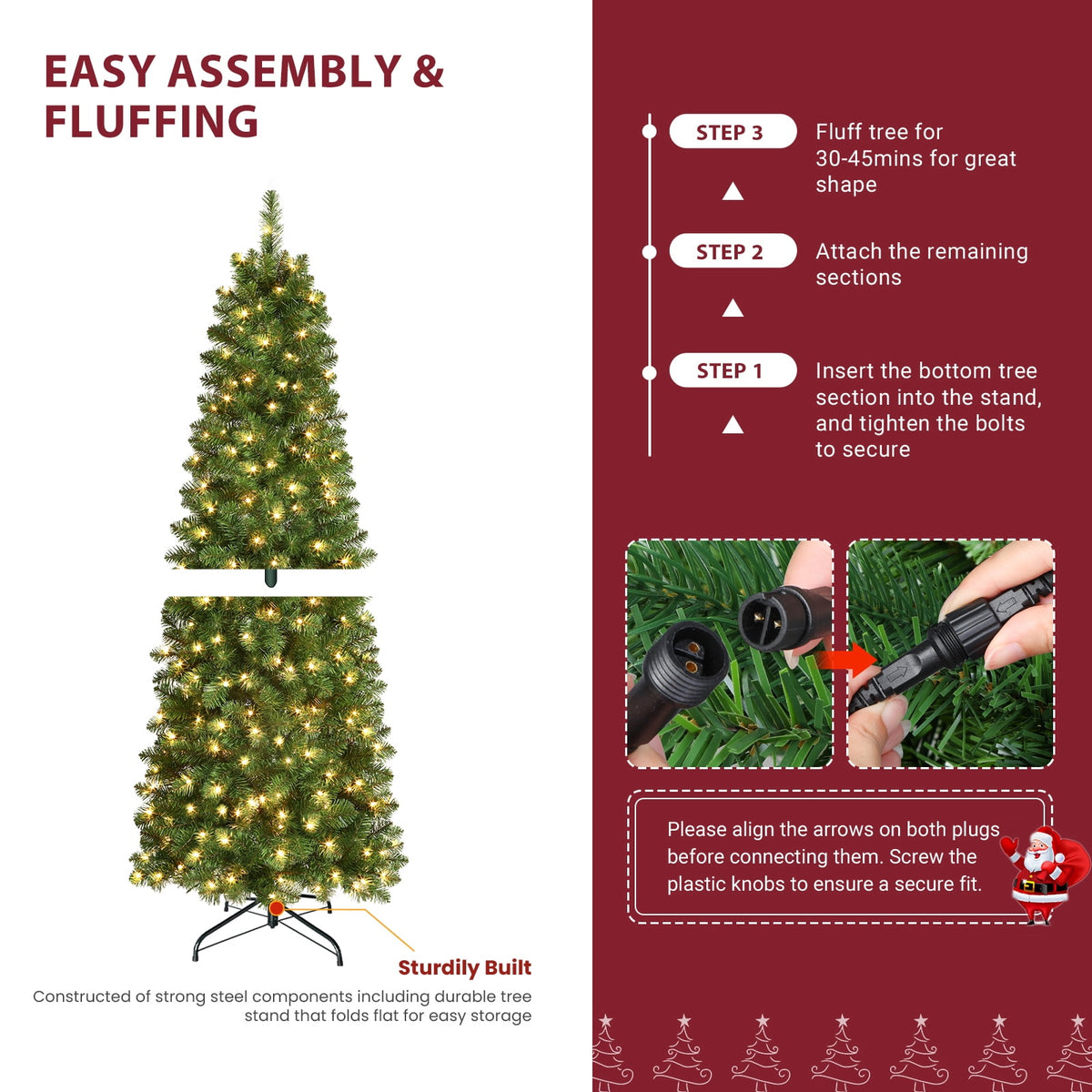 Lolsea 4.5ft Pre-Lit Artificial Christmas Tree, Hinged Slim Pencil Xmas Tree w/ Warm White Lights, Green