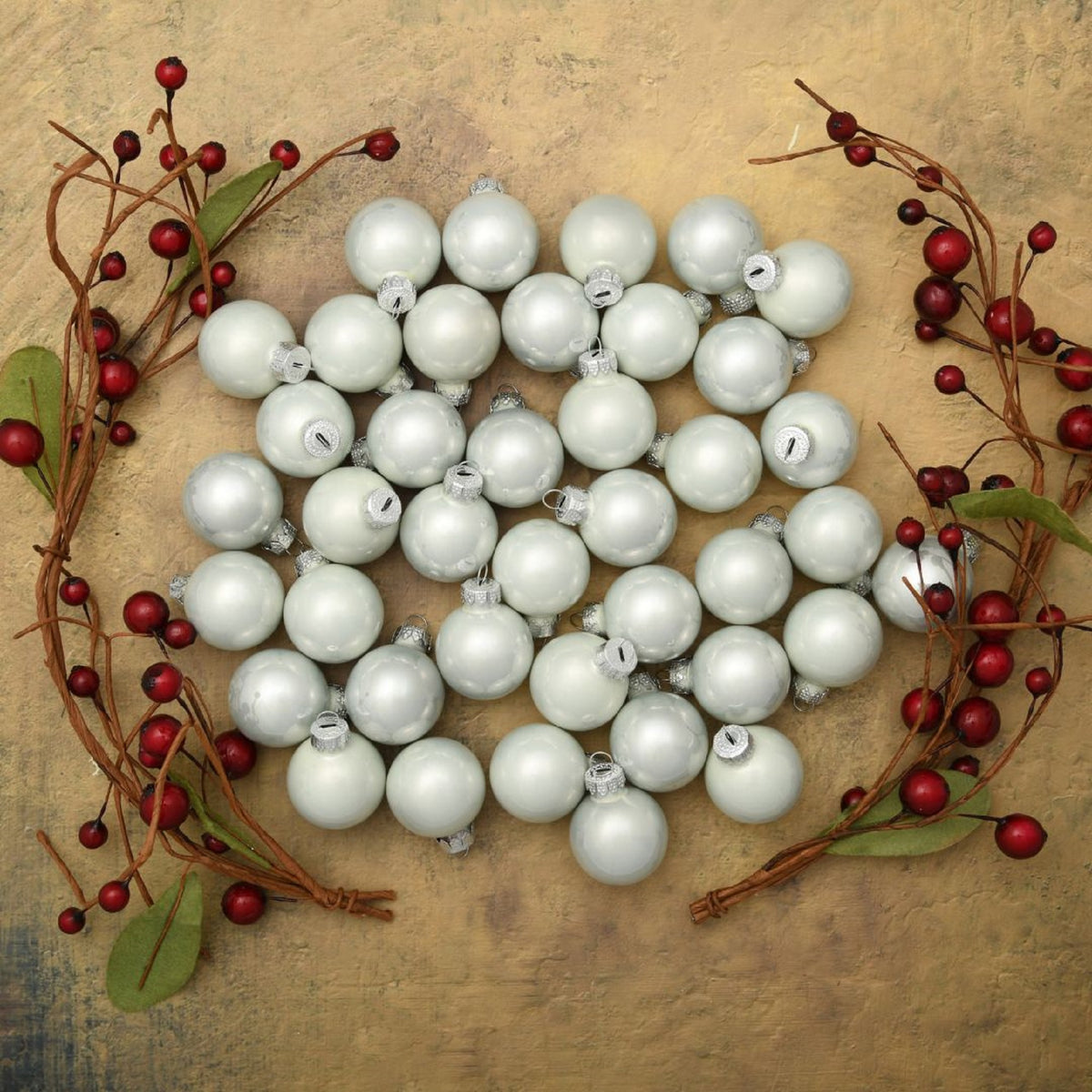 40ct Pearl Polar White Glass Ball Christmas Ornaments 1.25" (30mm)