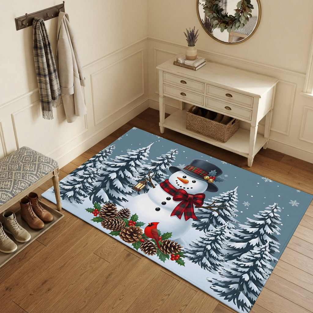 5x7 Area Rugs, Light Blue Snowman Christmas Non-Skid Rubber Backing Large Rectangle Rugs - Living Room Bedroom Home Office, Xmas Pinecone Tree Snowflake Indoor Floor Mat Carpets Washable Rug