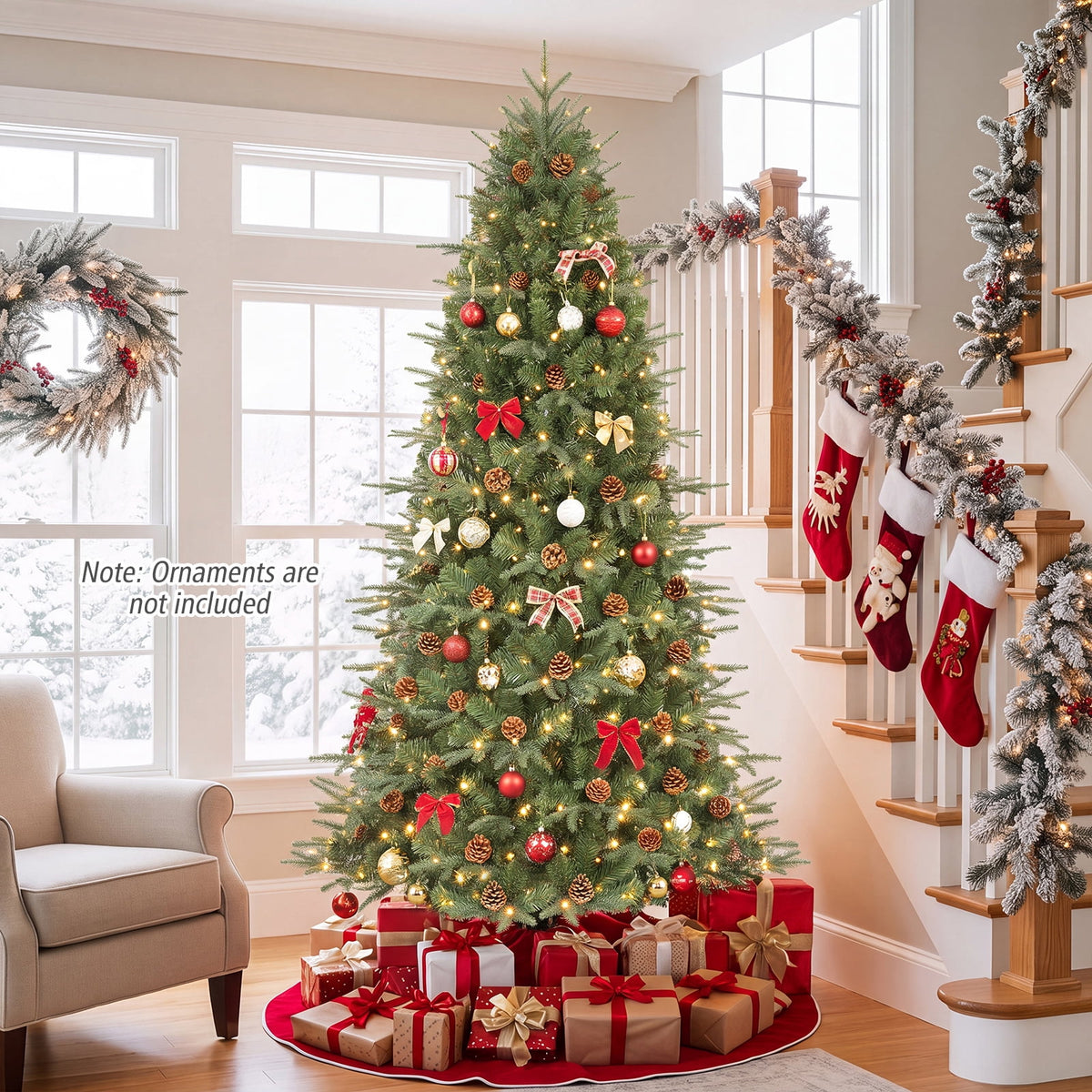Costway 7.5 FT Pre-Lit Artificial Christmas Tree Hinged with 540 Warm White LED Lights
