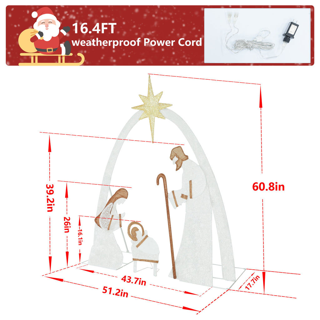 VEIKOUS 5ft Lighted Nativity Scene Christmas Decor Outdoor w/ 150 LED Lights, Holy Family Holiday Yard Decor Set ,White