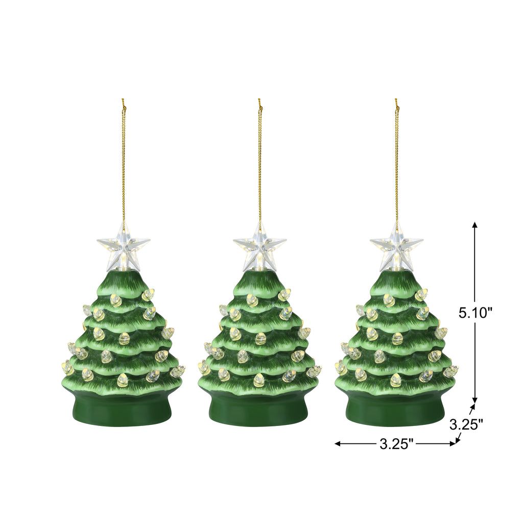 Mr. Christmas 5.25-Inch Nostalgic Tabletop Christmas Trees, Set of 3, White, LED Lights
