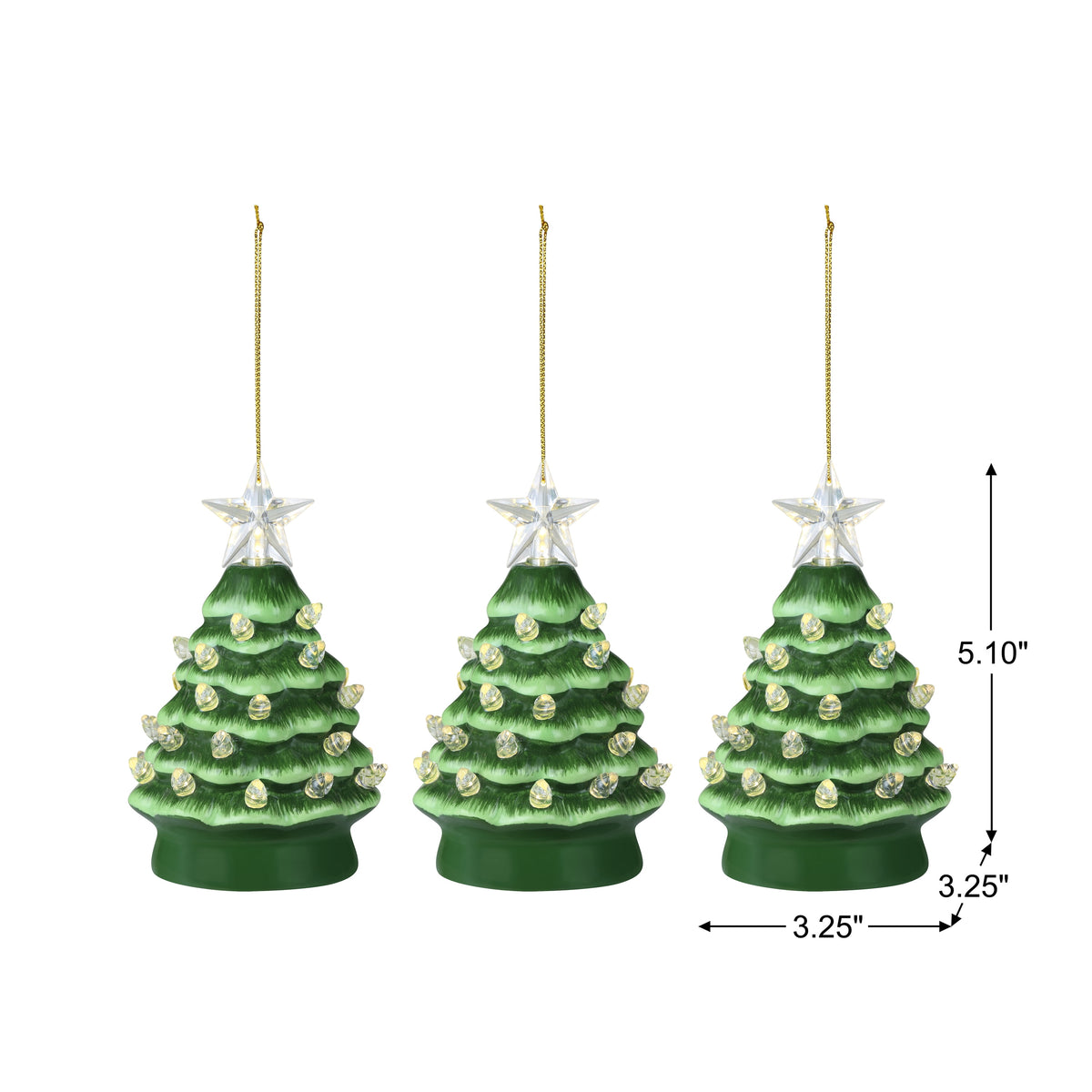 Mr. Christmas 5.25-Inch Nostalgic Tabletop Christmas Trees, Set of 3, White, LED Lights