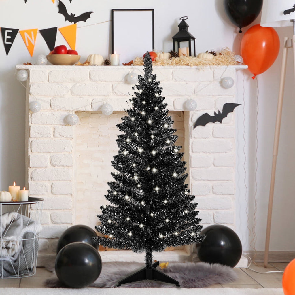 Bringstar 4FT Silver Artificial Christmas Tree with 50 String Lights, Mini Tinsel Tree, Not Pre-Lit, for Halloween & Holiday Home & Office Décor