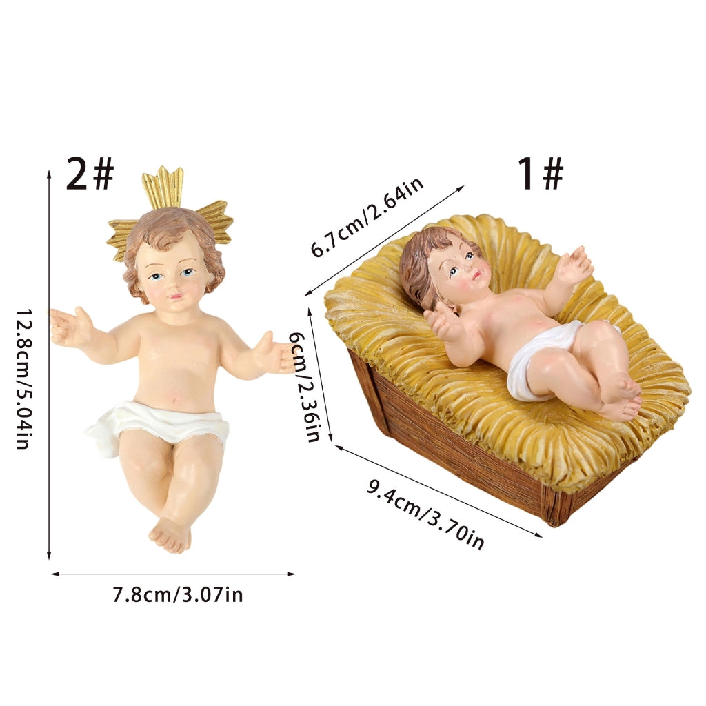 Resin Baby Jesuses Christ in Manger Figurines Small Nativity Statue Ornament