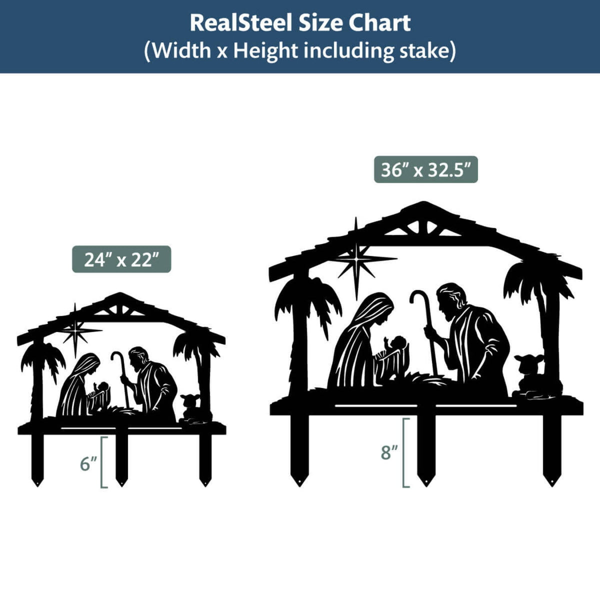 RealSteel: Nativity Scene Garden Art - Metal Christmas Yard Décor for Outdoor Display (B-24x22)