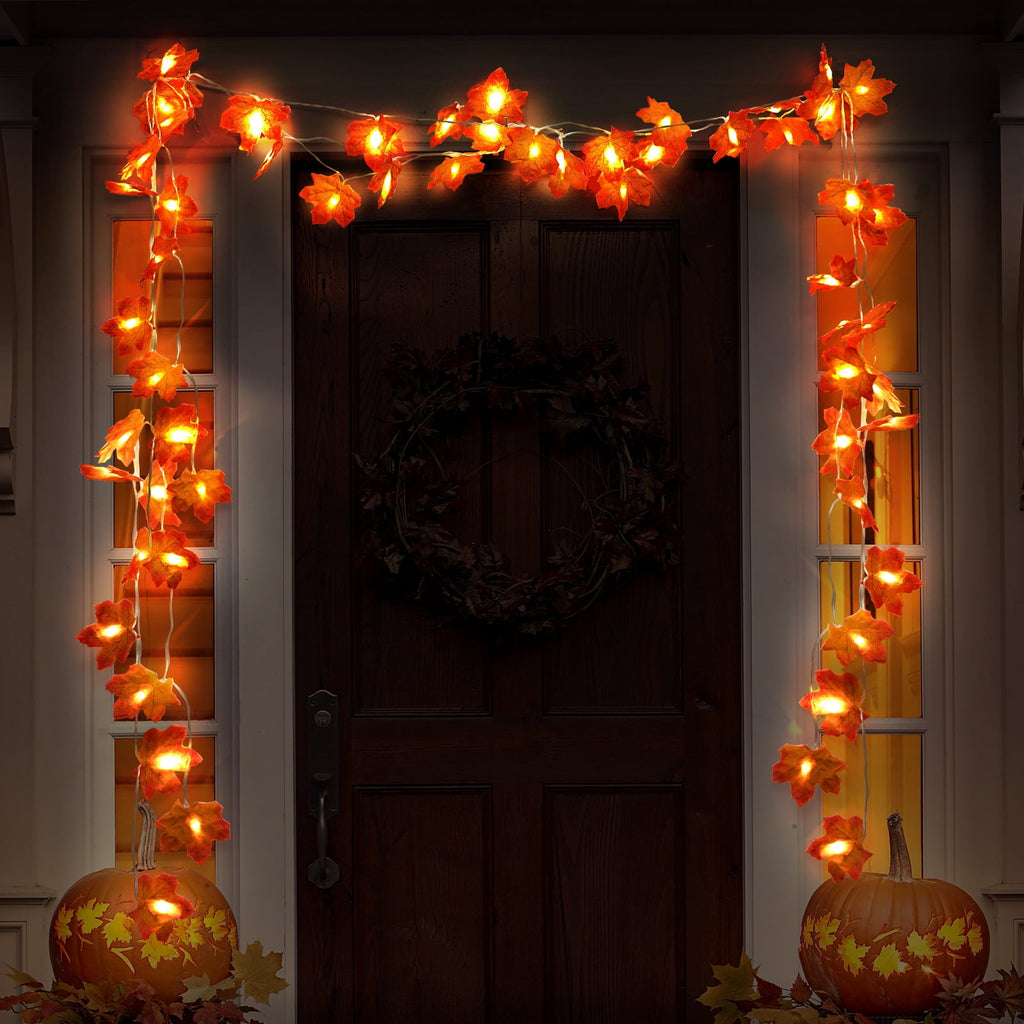 Scidweet 6 Pack Fall Garland with Lights, 60FT 120 LED Fake Autumn Maple Leaves Garland Indoor Outdoor Fall Decorations for Home Patio Party Table Thanksgiving Harvest Halloween Decor, Orange