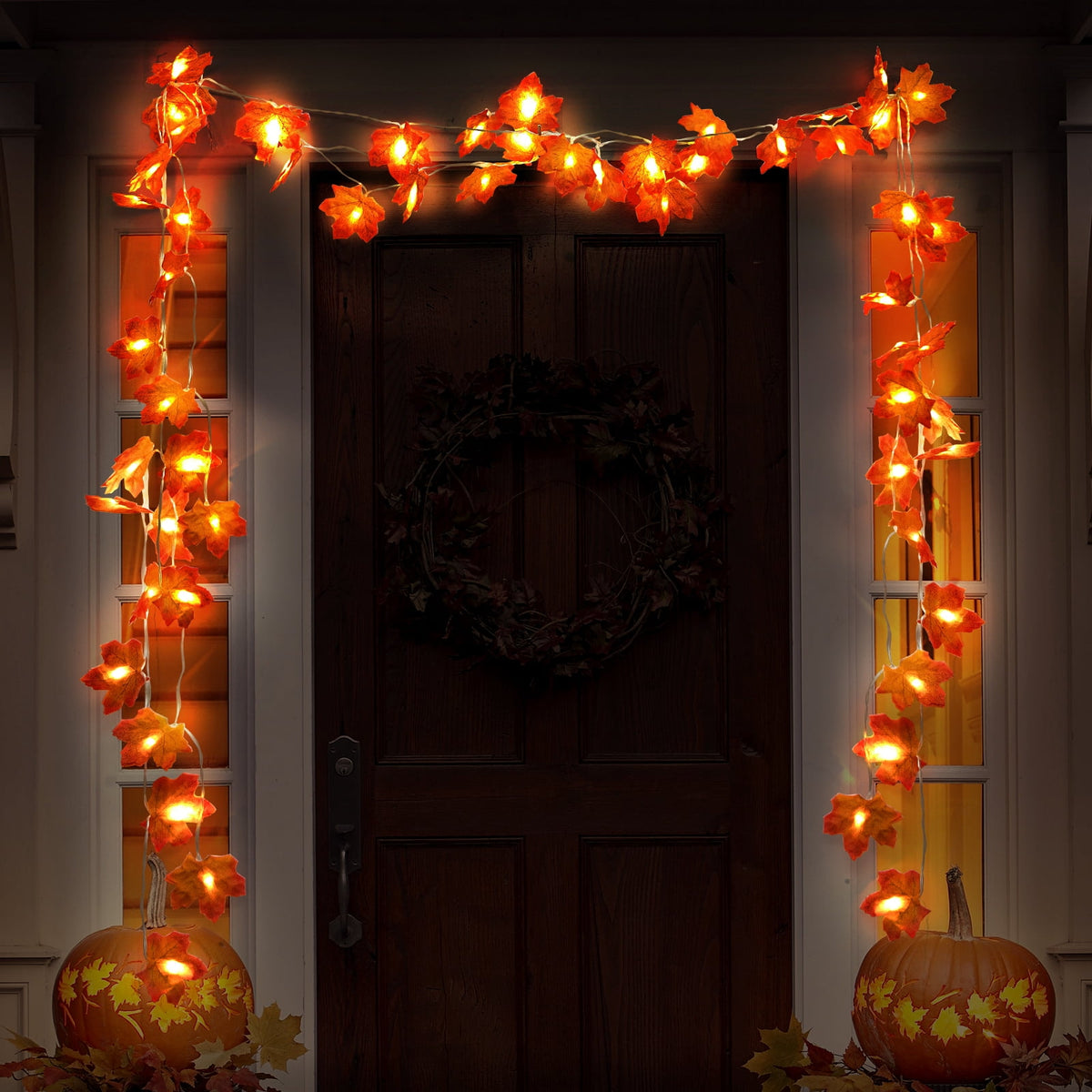 Scidweet 6 Pack Fall Garland with Lights, 60FT 120 LED Fake Autumn Maple Leaves Garland Indoor Outdoor Fall Decorations for Home Patio Party Table Thanksgiving Harvest Halloween Decor, Orange