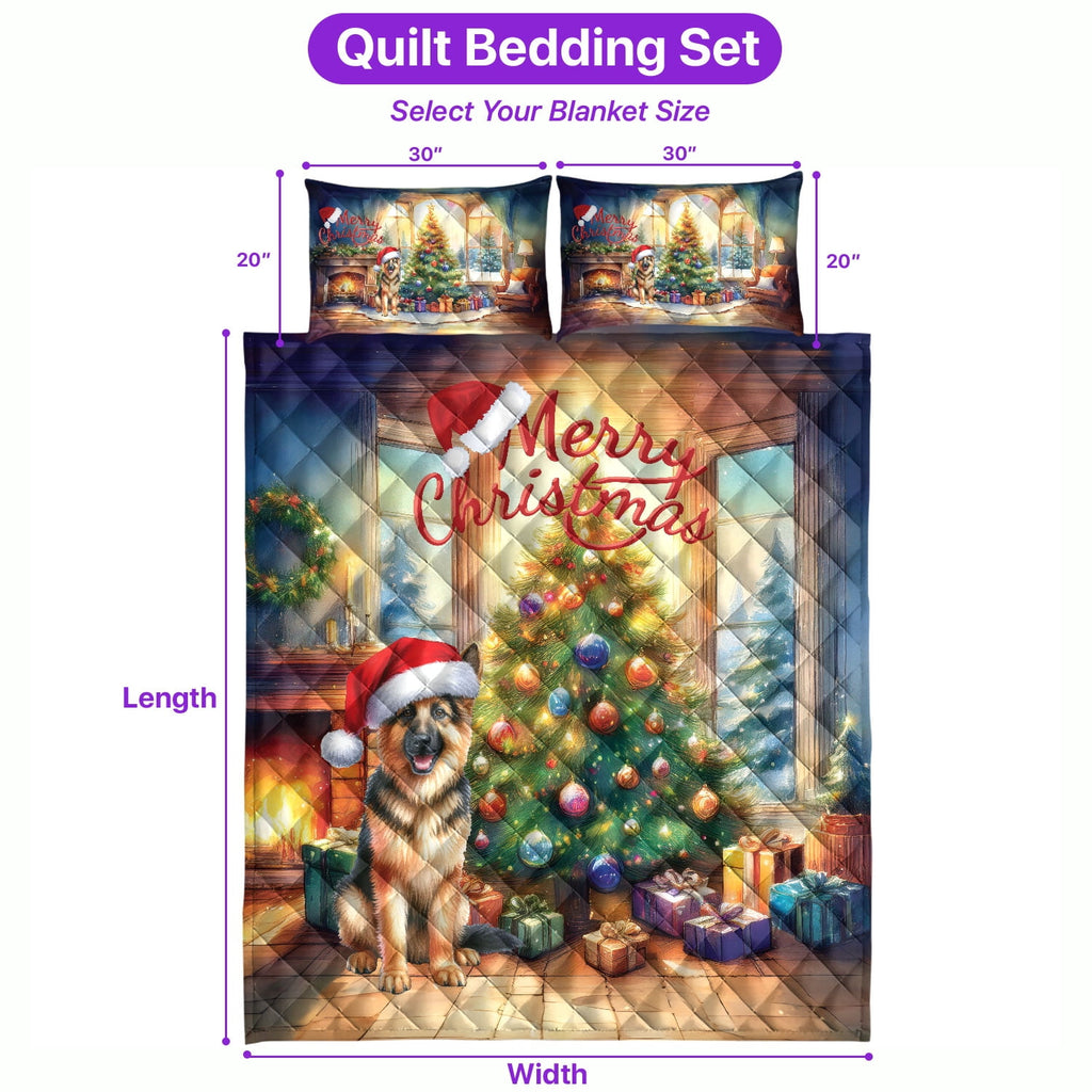Merry Christmas French Bulldog Santa Hat Xmas Tree Winter Holiday Quilt Bedding Set Dog Lover Gifts 1 Blanket Bed Cover 2 Pillowcases - 01013