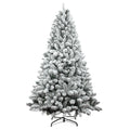 7FT Artificial Snow Flocked Christmas Tree, Unlit Artificial Christmas Pine Tree with 800 Branch Snow Tips and Metal Stand, Holiday Xmas Pine Tree for Indoor Outdoor Home Office Party Decoration