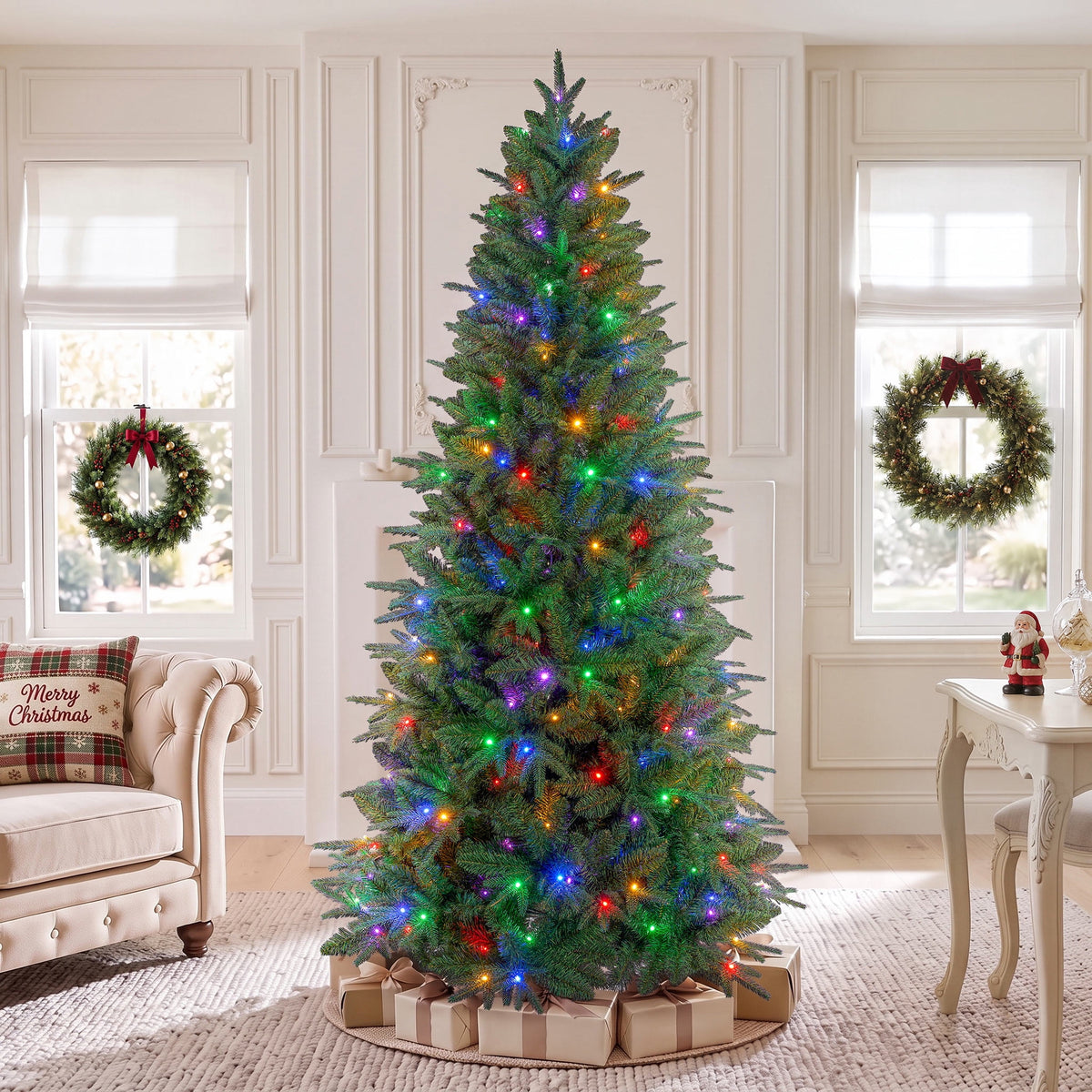Goosiay 6ft Pre-Lit Christmas Tree, Artificial Aspen Fir Xmas Tree with 1300 PE PVC Branch Tips & Folding Metal Stand, Festive Decoration Tree for Home, Office & Carnival, Green