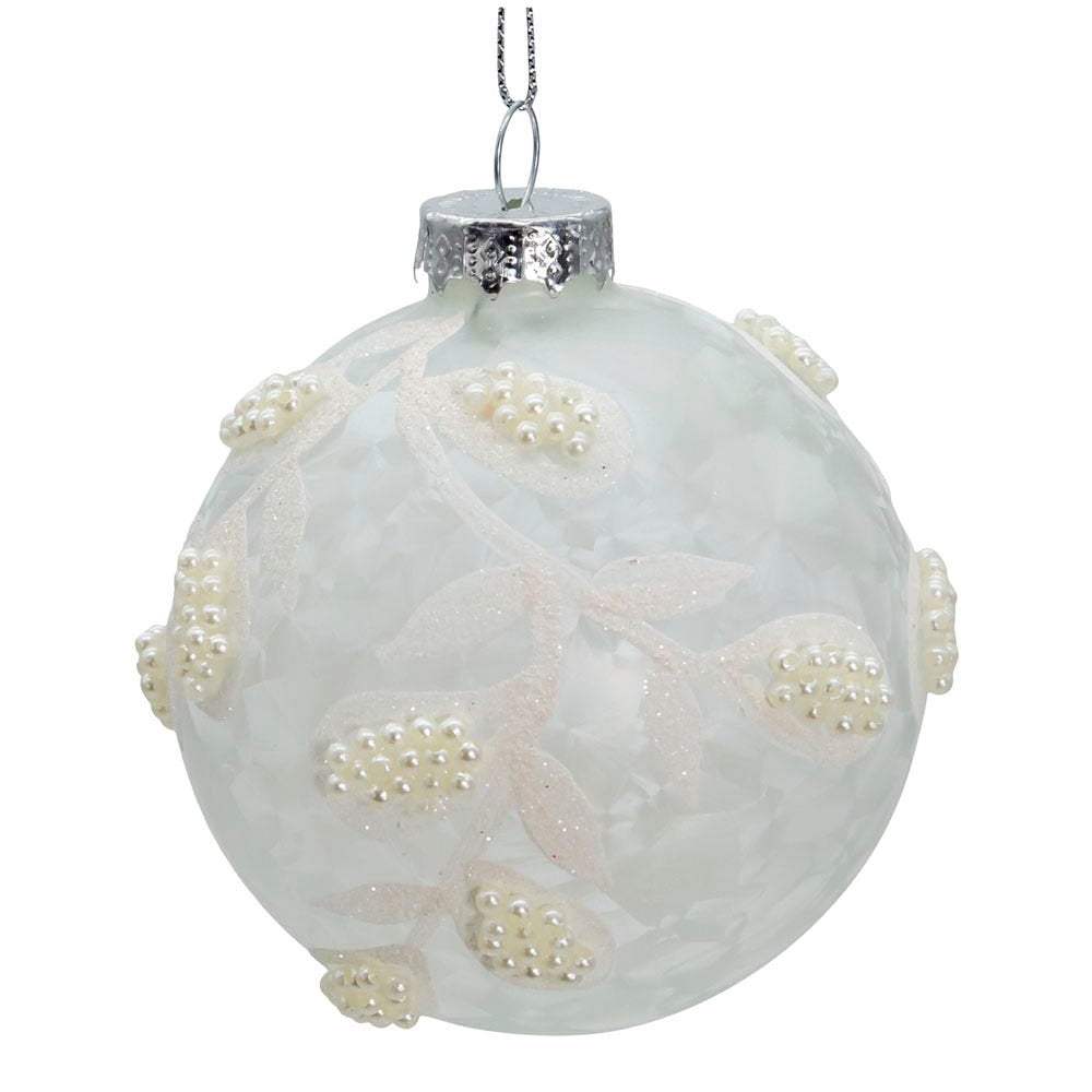 Kurt Adler 80MM Glass White Pearl 6-Piece Ball Ornament Set