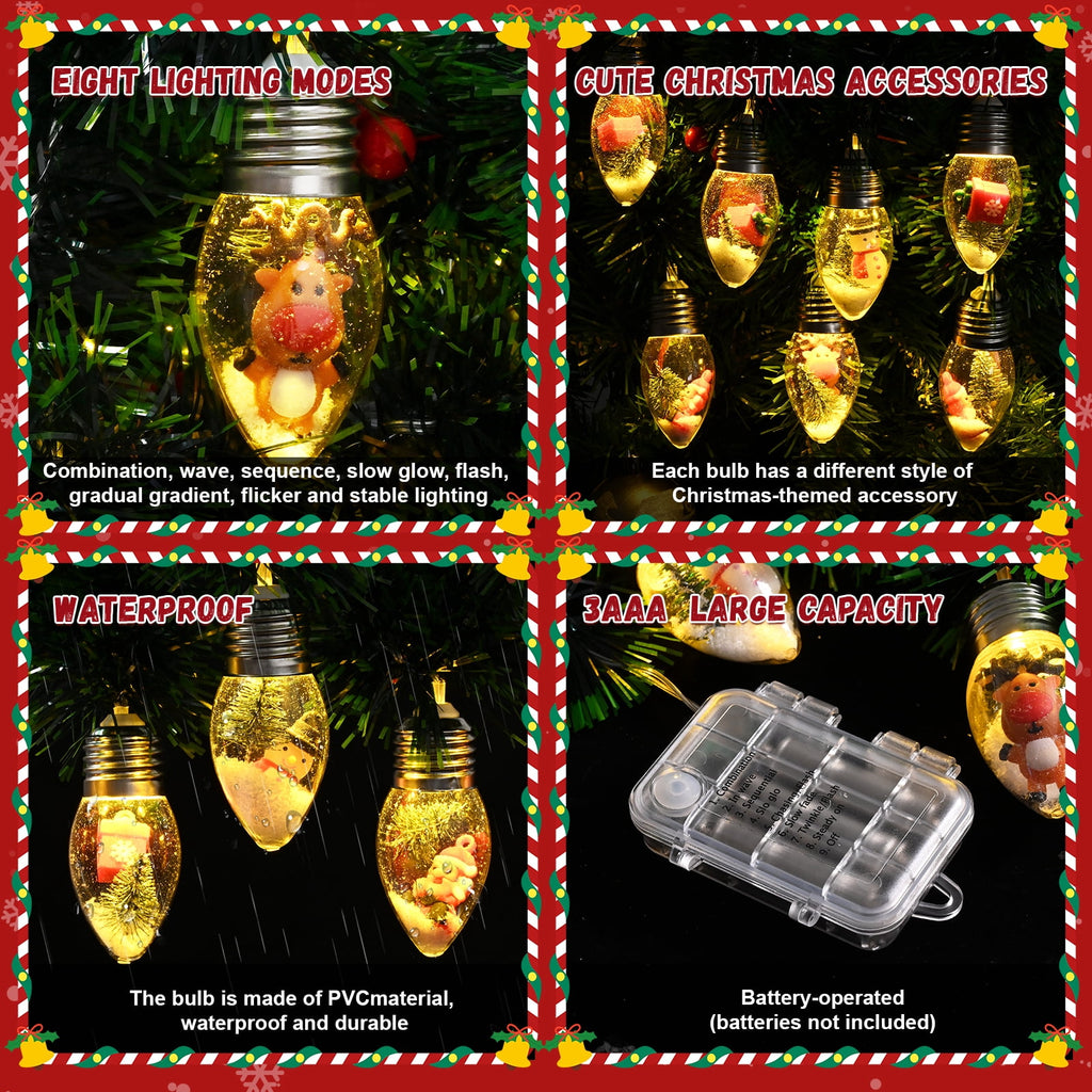 DAZLUTE 2pcs Christmas Snow Globe String Lights Indoor Decorations String Light for Christmas Tree Snow Scene Decor for Home Bedroom Fireplace Xmas Lights