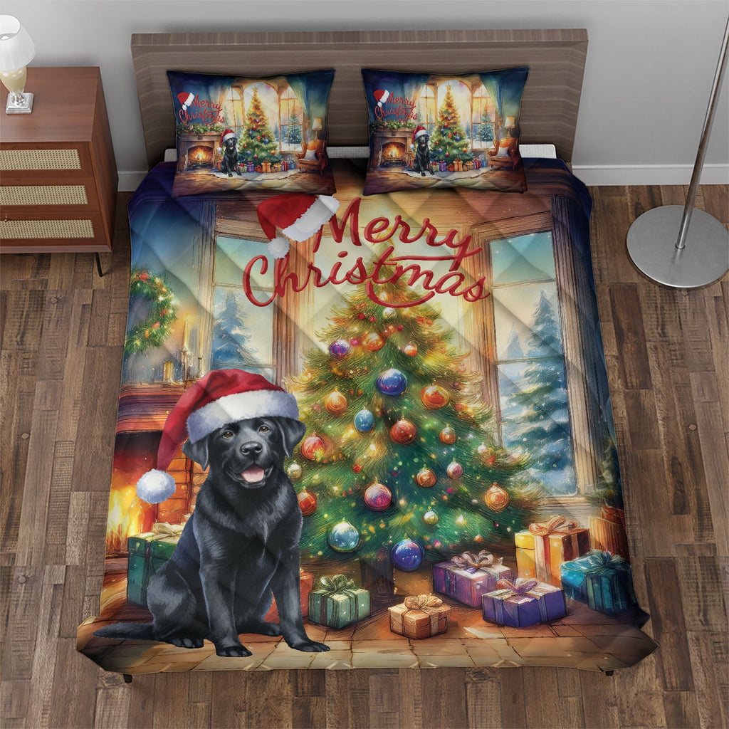 Merry Christmas French Bulldog Santa Hat Xmas Tree Winter Holiday Quilt Bedding Set Dog Lover Gifts 1 Blanket Bed Cover 2 Pillowcases - 01013