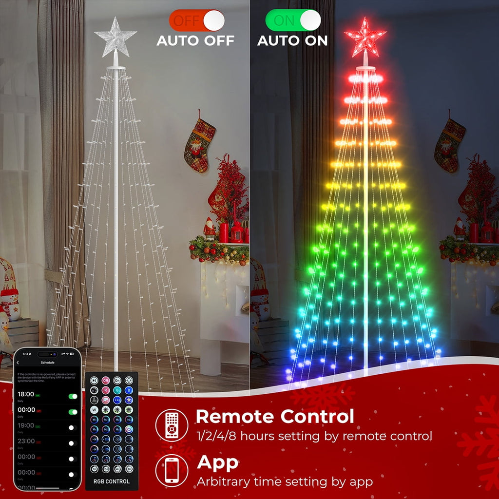 8FT 236 LED Christmas Cone Tree Smart Light with 58 Modes DIY Timer Remote Dimmable Artificial Christmas Tree for Porch Yard Patio Indoor Outdoor Xmas Holiday Decor