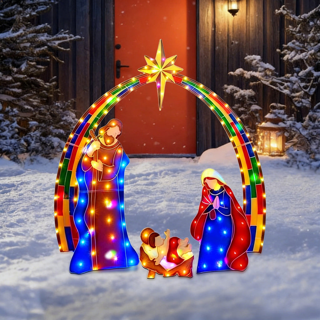 Lighted Nativity Scene, Outdoor Christmas Nativity Table Decor Set, Mini Lighted Christmas Scene Decoration for Holiday Winter Lawn, Garden & Indoor Tabletop