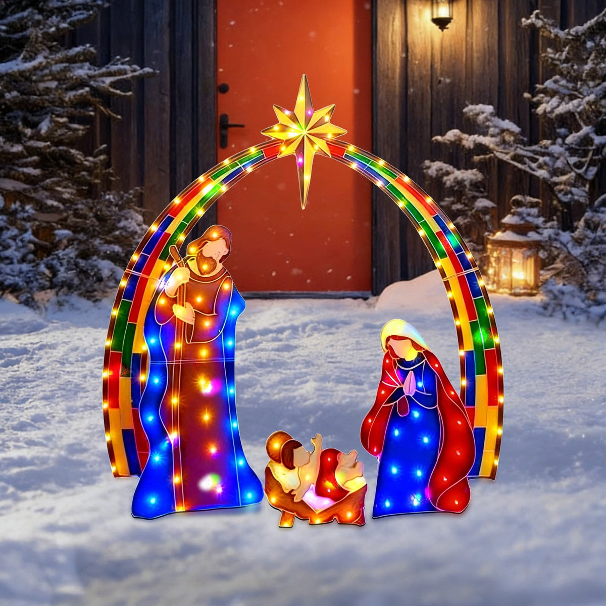 Lighted Nativity Scene, Outdoor Christmas Nativity Table Decor Set, Mini Lighted Christmas Scene Decoration for Holiday Winter Lawn, Garden & Indoor Tabletop