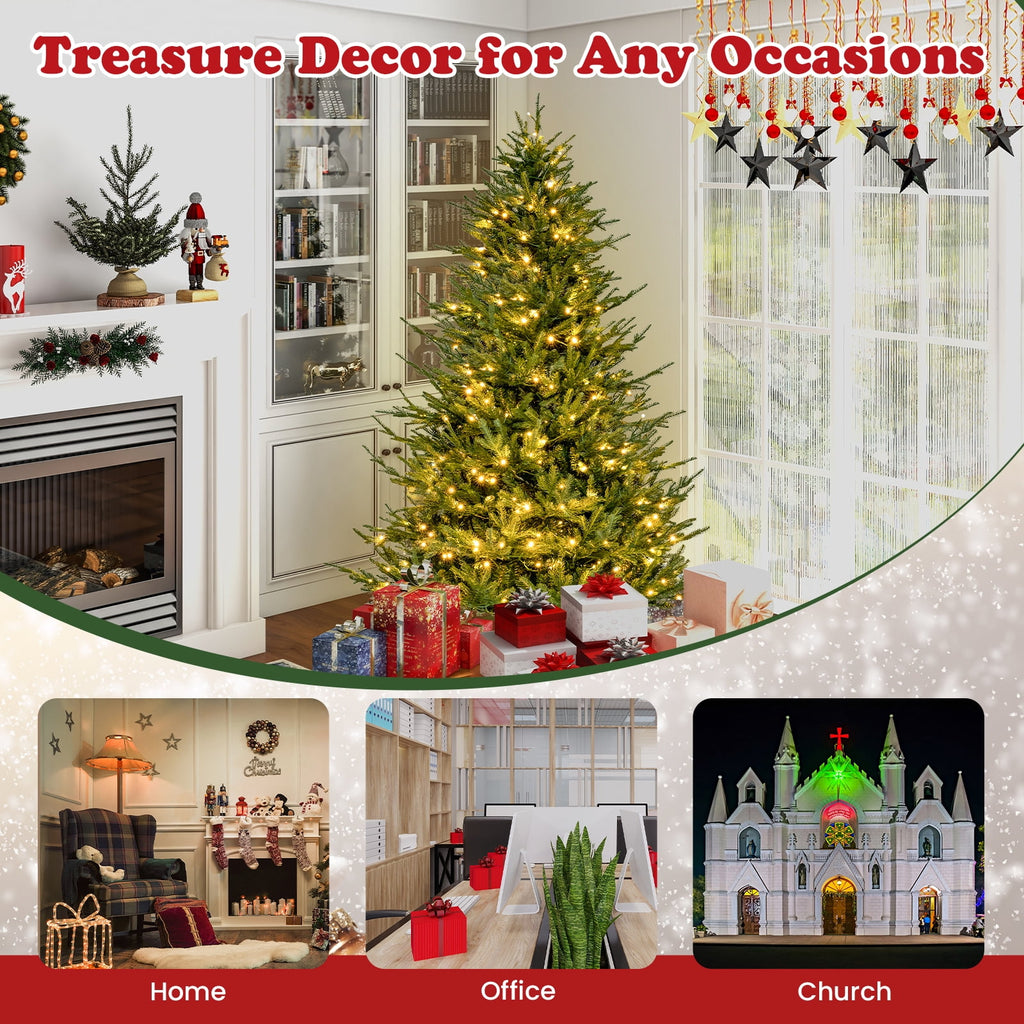 Topbuy 6FT Artificial Christmas Tree Pre-lit Xmas Tree with 280 Warm White LED Lights 8 Lighting Modes 788 PE & PVC Branch Tips
